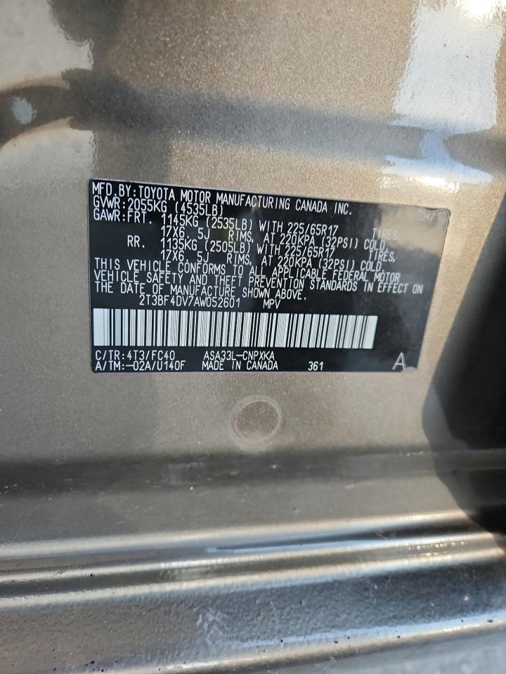 2010 Toyota Rav4 VIN: 2T3BF4DV7AW052601 Lot: 92509555