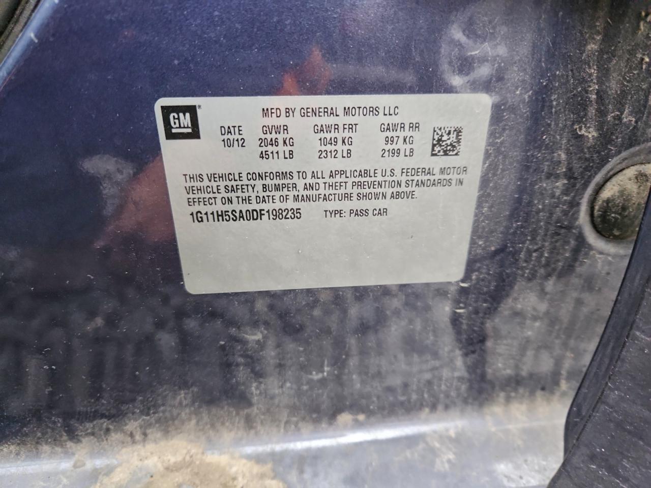 2013 Chevrolet Malibu Ltz VIN: 1G11H5SA0DF198235 Lot: 94186365