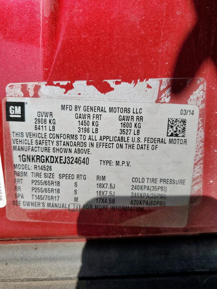 2014 Chevrolet Traverse Lt VIN: 1GNKRGKDXEJ324640 Lot: 92842855