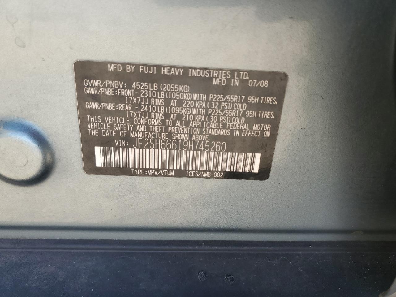 2009 Subaru Forester 2.5Xt Limited VIN: JF2SH66619H745260 Lot: 92852595