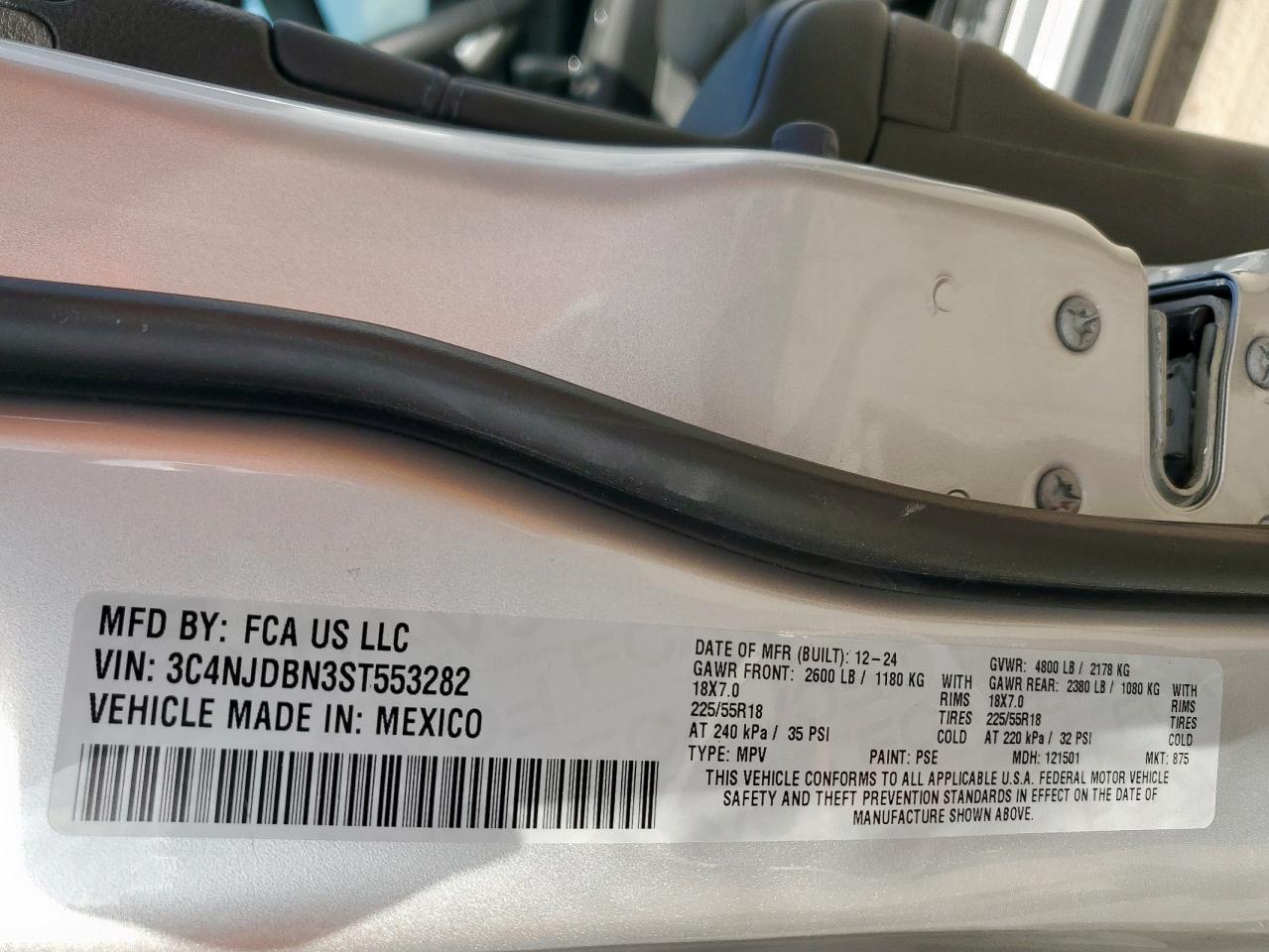 2025 Jeep Compass Latitude VIN: 3C4NJDBN3ST553282 Lot: 92690215