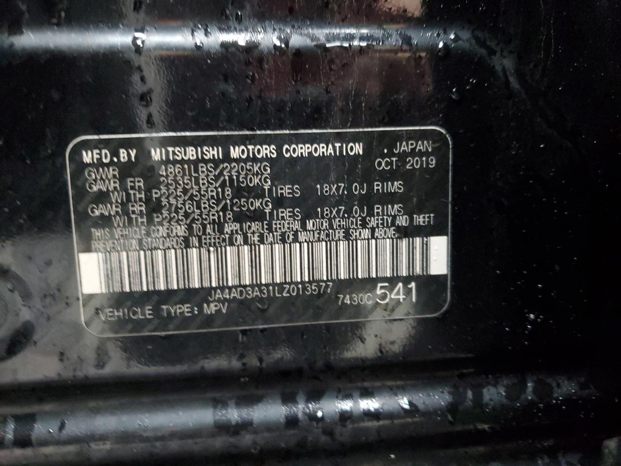 2020 Mitsubishi Outlander Se VIN: JA4AD3A31LZ013577 Lot: 92761905