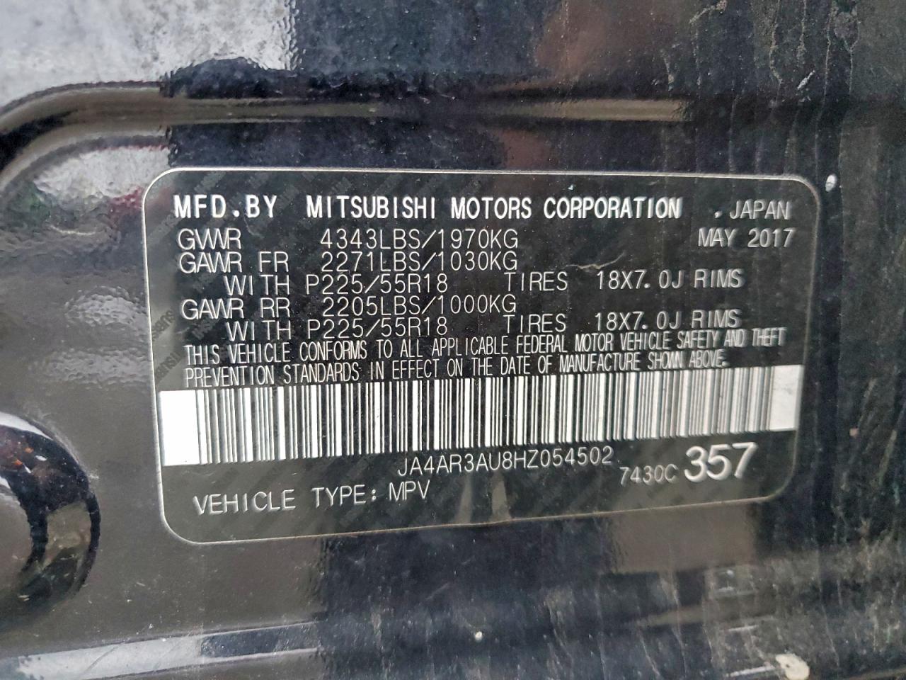 2017 Mitsubishi Outlander Sport Es VIN: JA4AR3AU8HZ054502 Lot: 94335815