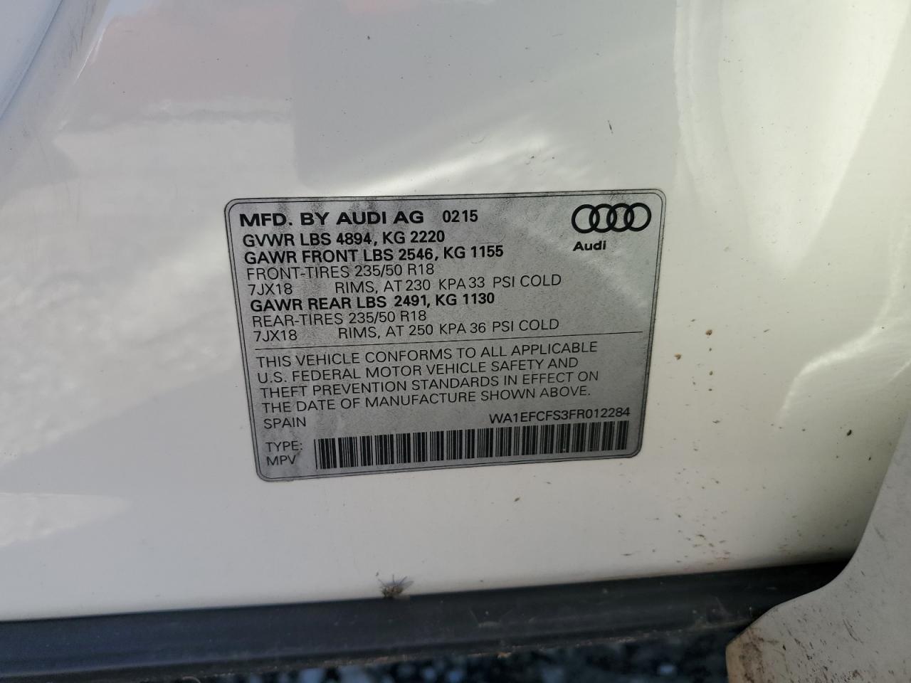 2015 Audi Q3 Premium Plus VIN: WA1EFCFS3FR012284 Lot: 91041415