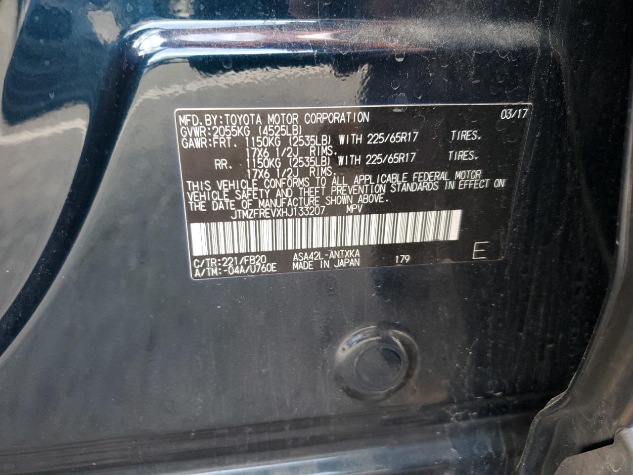 2017 Toyota Rav4 Le VIN: JTMZFREVXHJ133207 Lot: 93533345