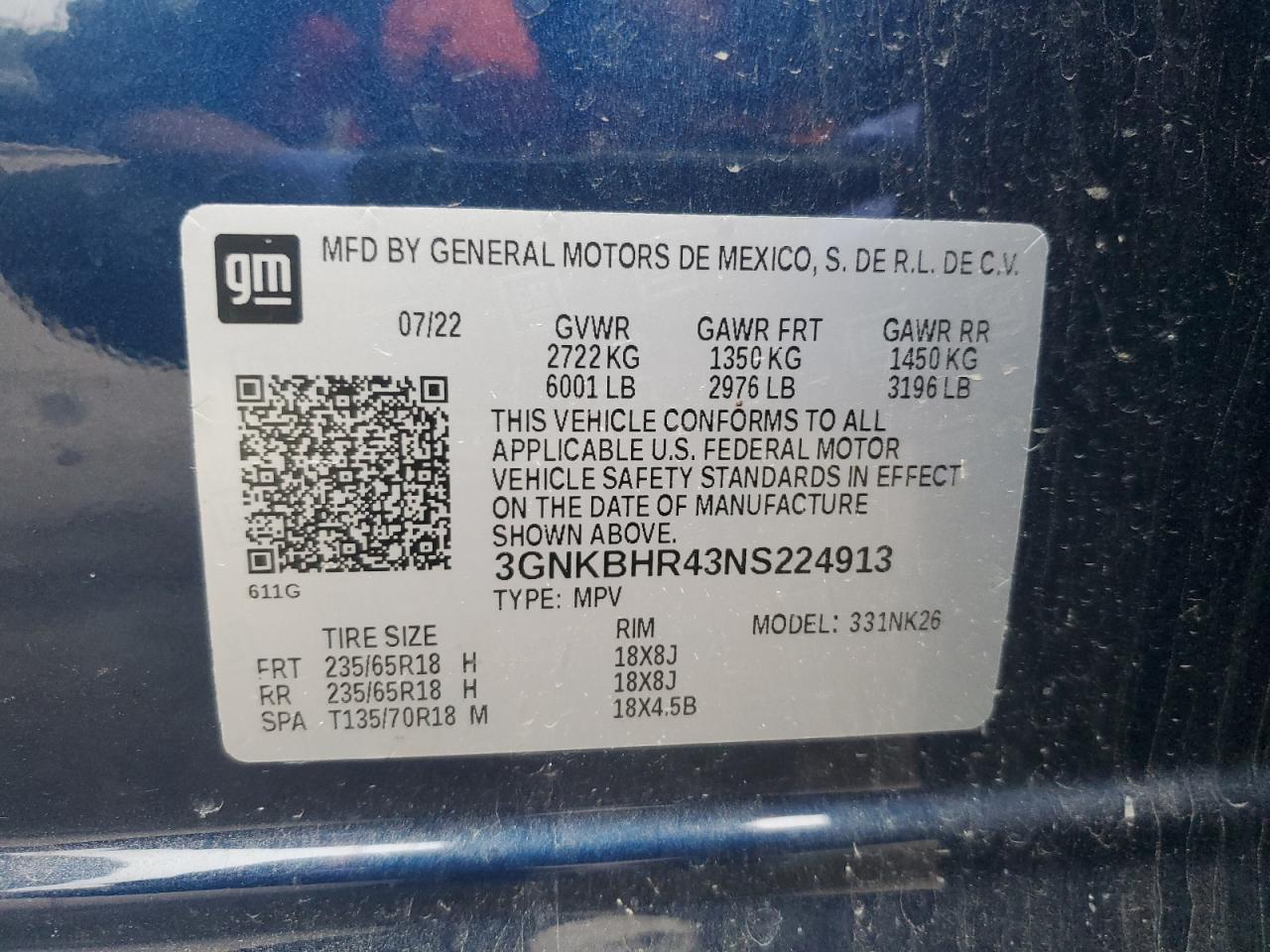 2022 Chevrolet Blazer 2Lt VIN: 3GNKBHR43NS224913 Lot: 93669915