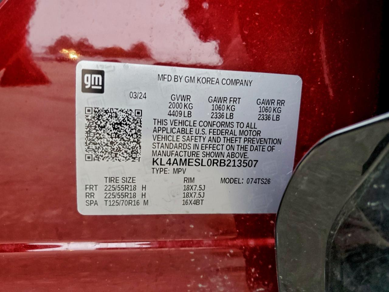 2024 Buick Encore Gx Sport Touring VIN: KL4AMESL0RB213507 Lot: 93700825