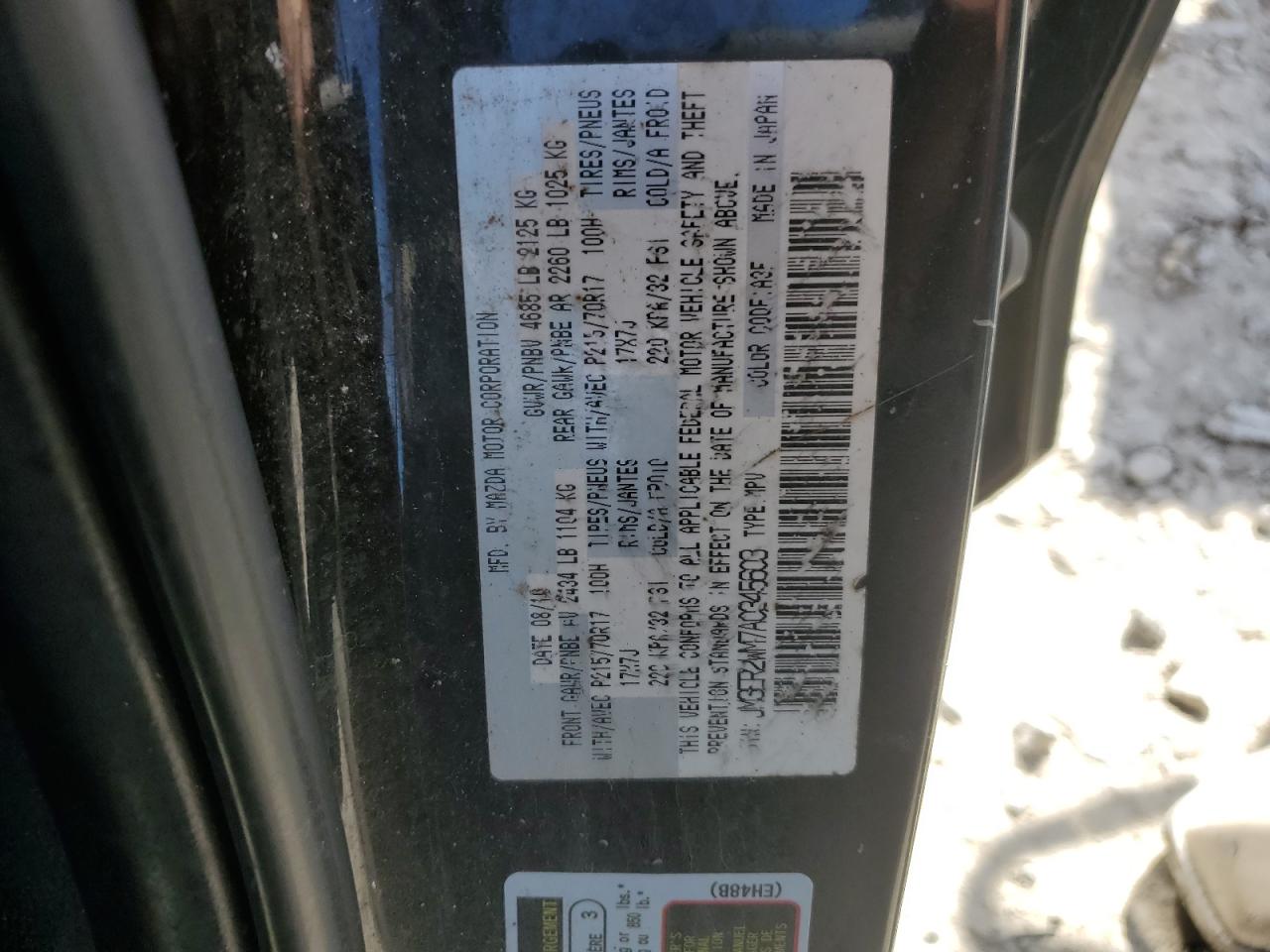 2010 Mazda Cx-7 VIN: JM3ER2WM7A0345603 Lot: 92847845