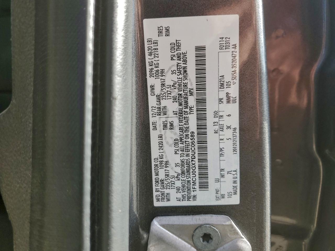 2013 Ford Escape Se VIN: 1FMCU0GX7DUC06589 Lot: 92897535