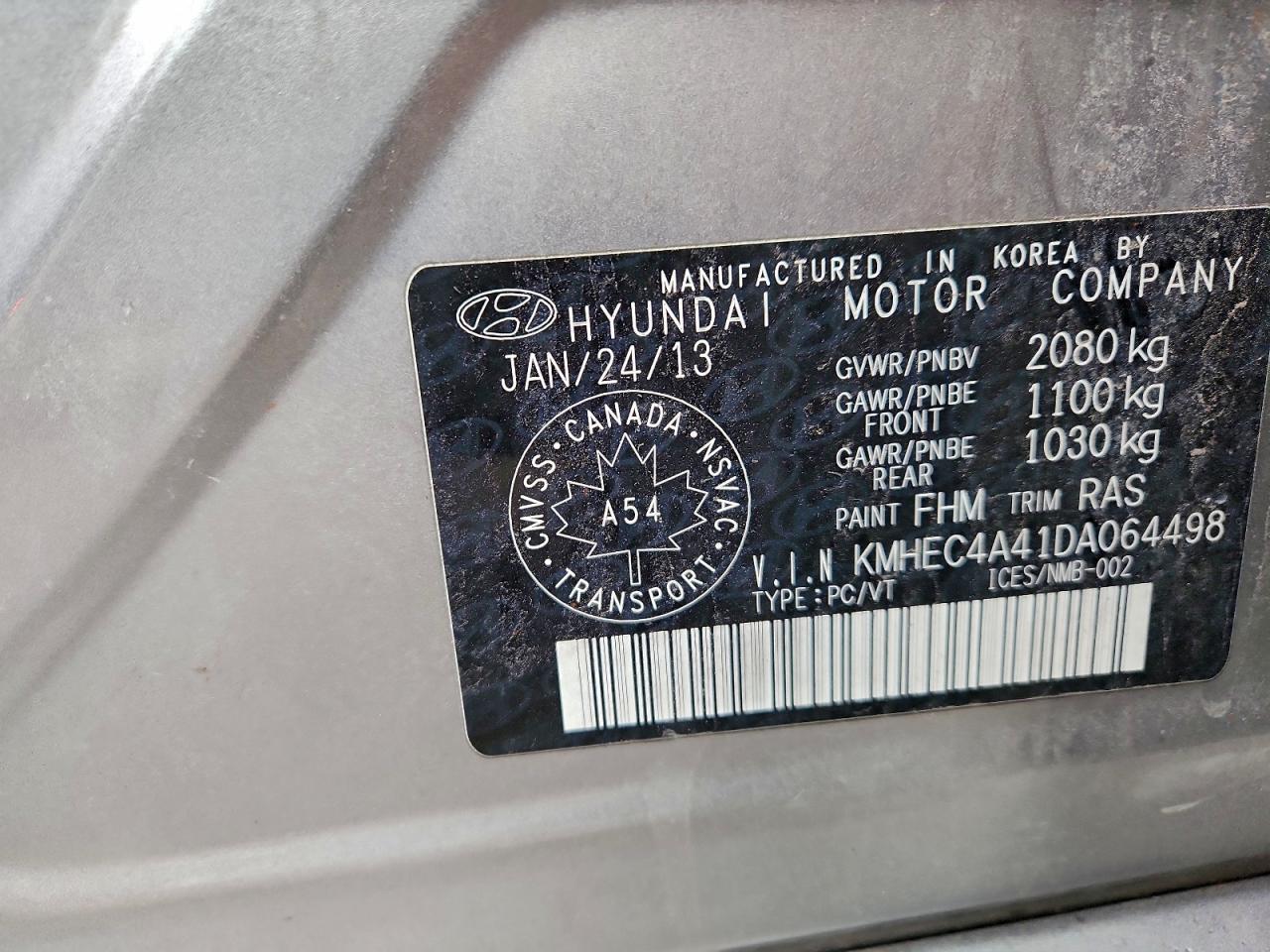 2013 Hyundai Sonata Hybrid VIN: KMHEC4A41DA064498 Lot: 93662865