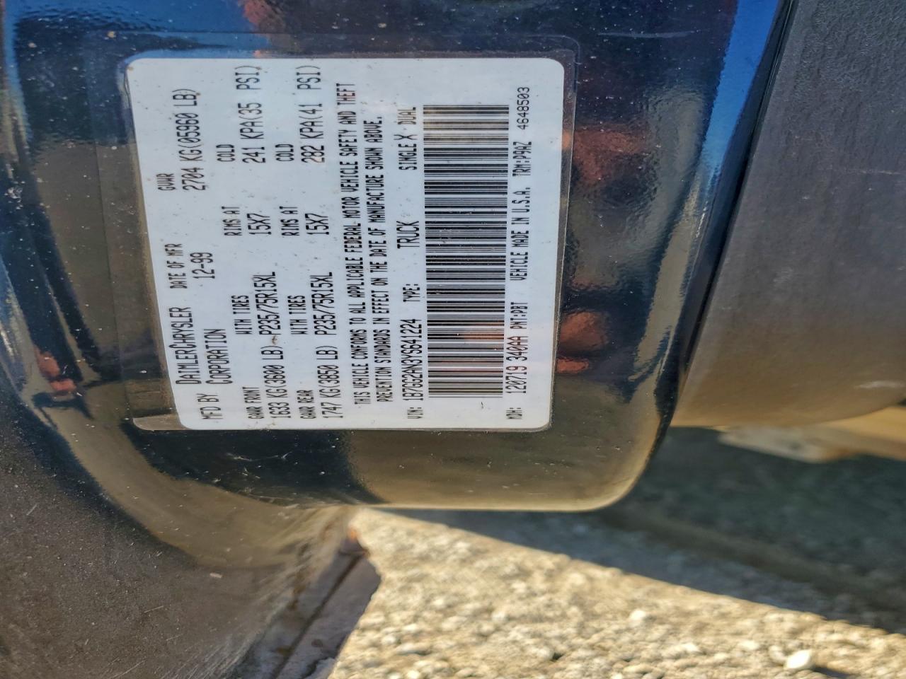 2000 Dodge Dakota Quad VIN: 1B7GG2AN3YS641224 Lot: 93320835