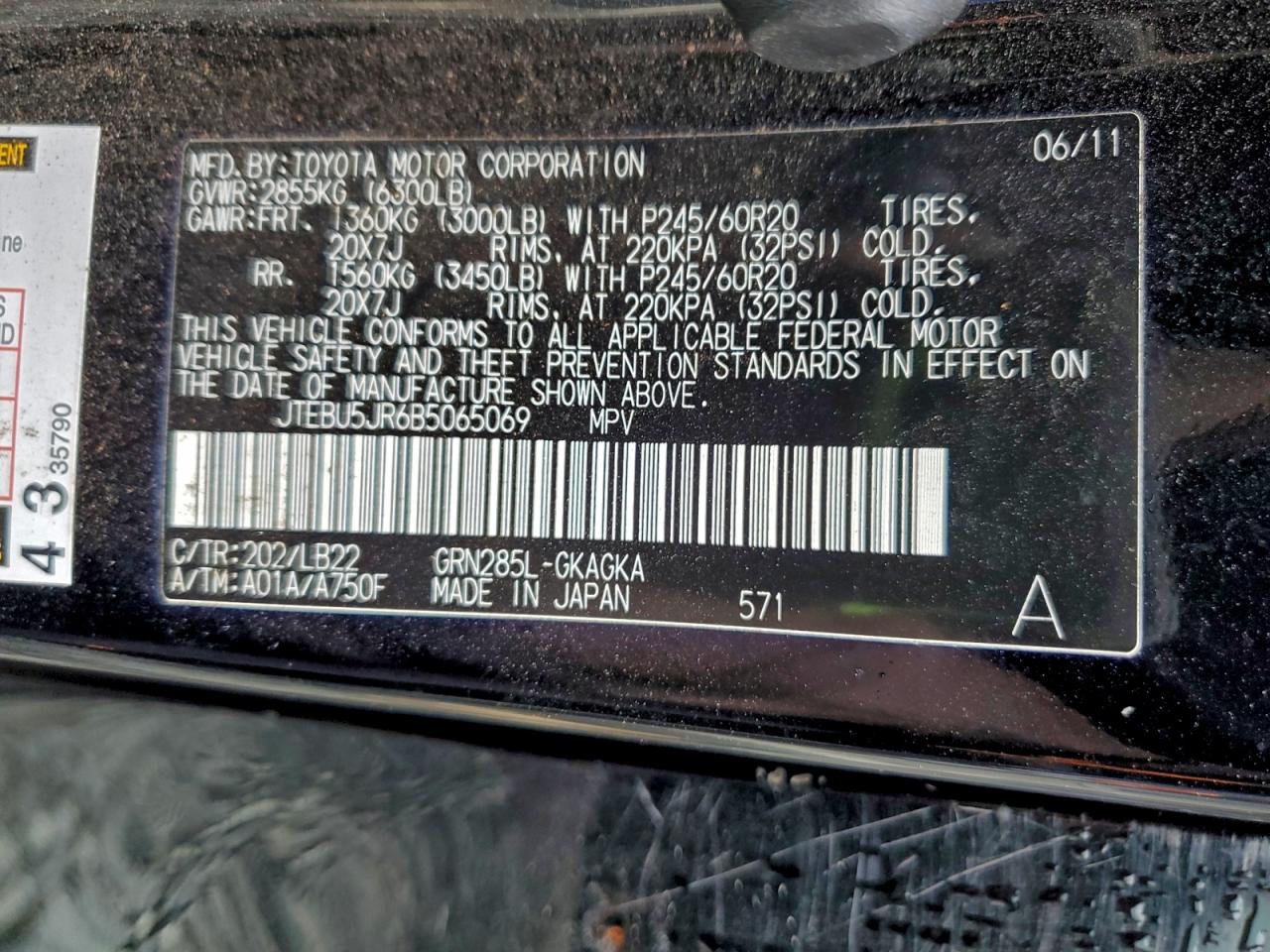 2011 Toyota 4Runner Sr5 VIN: JTEBU5JR6B5065069 Lot: 93845135