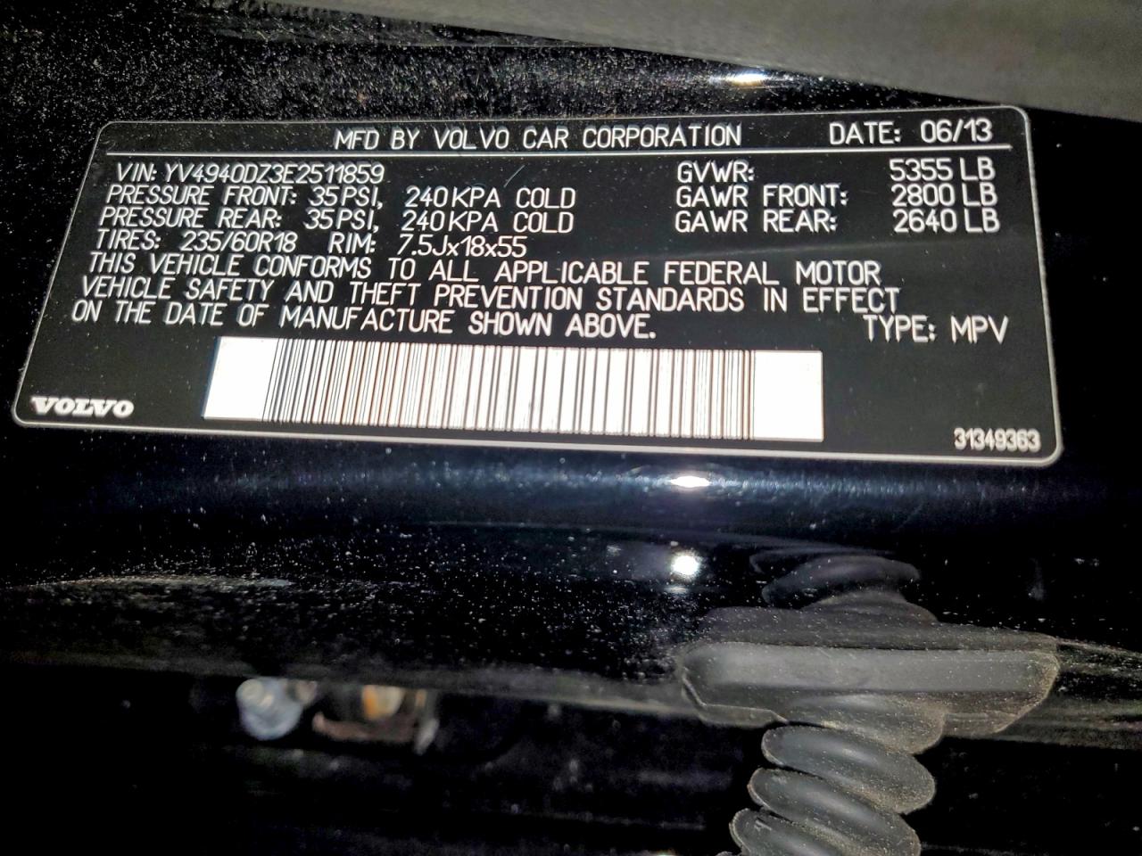 2014 Volvo Xc60 3.2 VIN: YV4940DZ3E2511859 Lot: 93263695