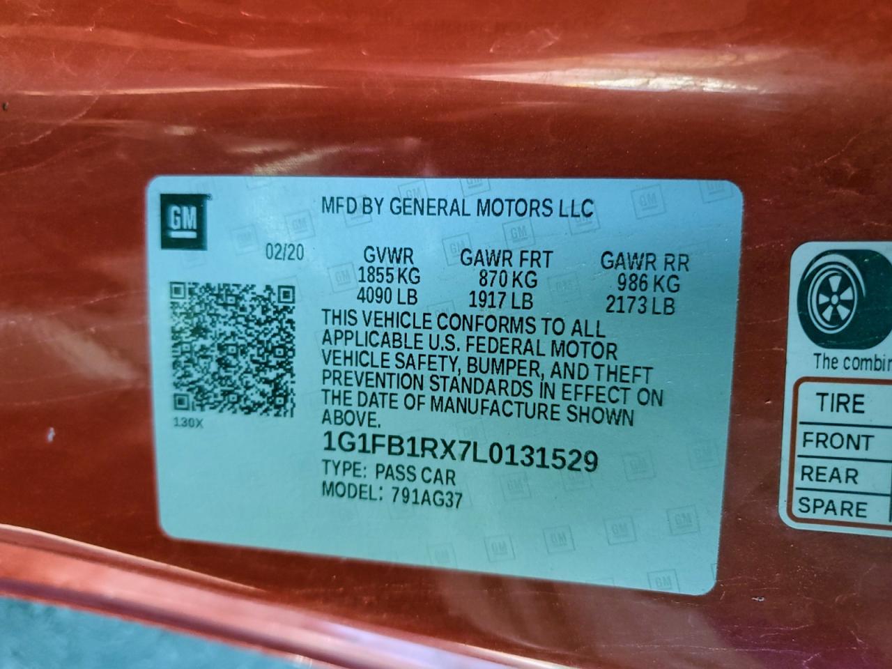 2020 Chevrolet Camaro Ls VIN: 1G1FB1RX7L0131529 Lot: 94259585