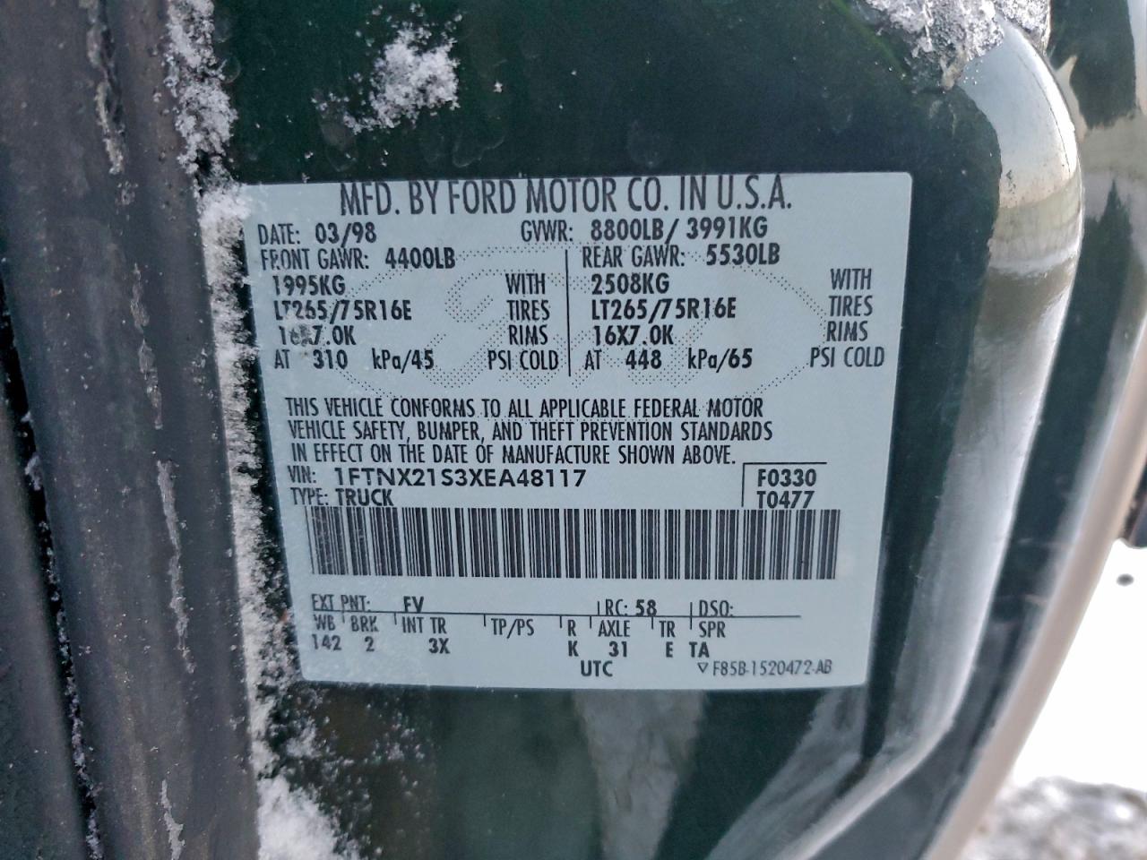 1999 Ford F250 Super Duty VIN: 1FTNX21S3XEA48117 Lot: 93627225