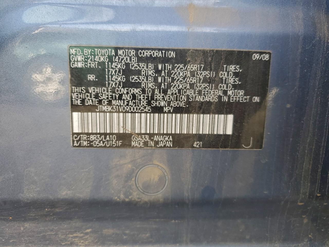 2009 Toyota Rav4 Limited VIN: JTMBK31V09D002545 Lot: 94002415