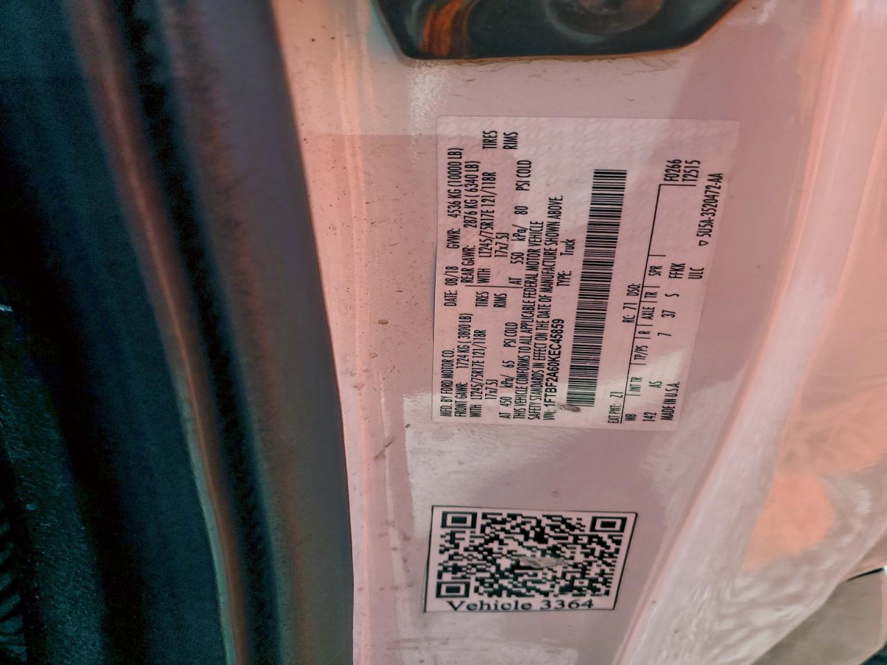 2019 Ford F250 Super Duty VIN: 1FTBF2A60KEC45859 Lot: 92808615