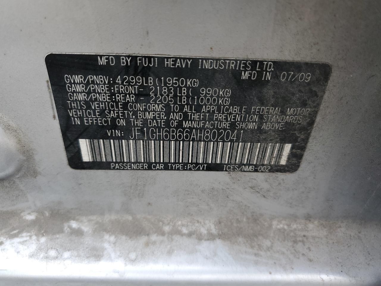 2010 Subaru Impreza 2.5I Premium VIN: JF1GH6B66AH802041 Lot: 91097525