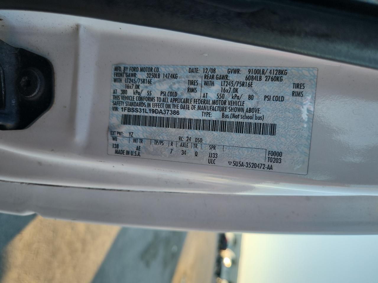 2009 Ford Econoline E350 Super Duty Wagon VIN: 1FBSS31L19DA37386 Lot: 92291455