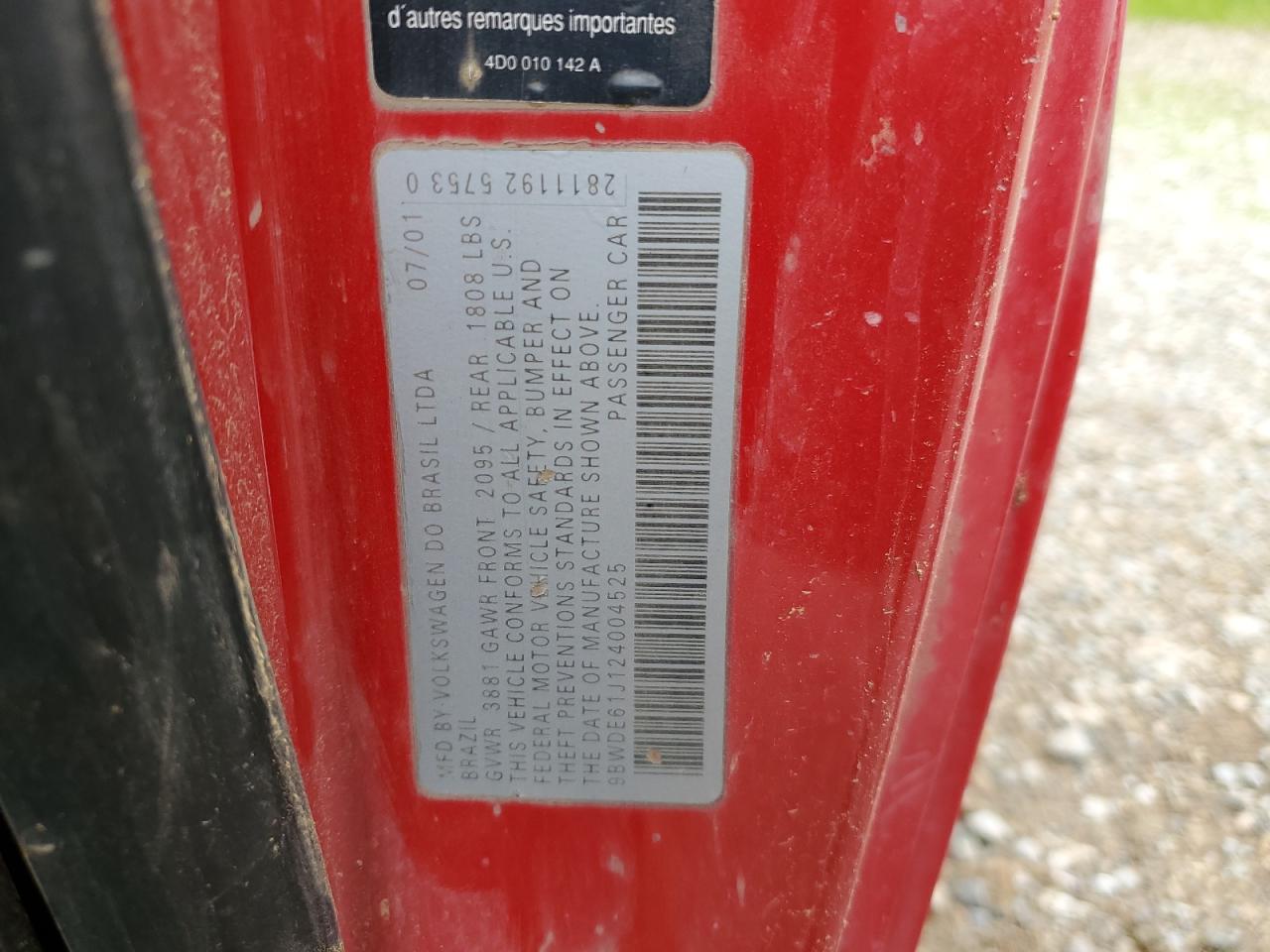 2002 Volkswagen Gti Base VIN: 9BWDE61J124004525 Lot: 93767295