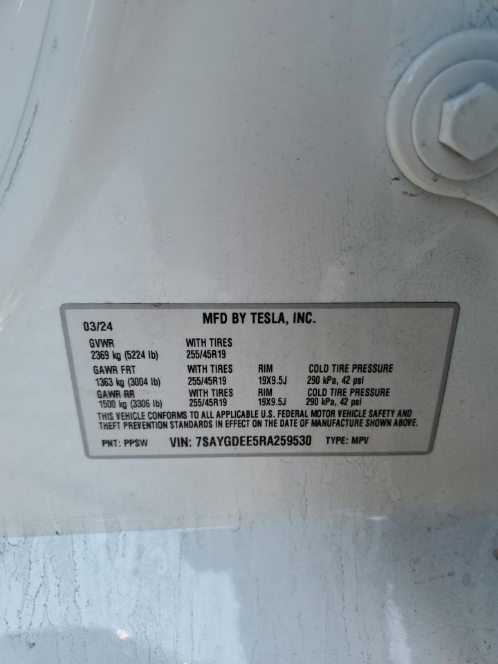 2024 Tesla Model Y VIN: 7SAYGDEE5RA259530 Lot: 90836345
