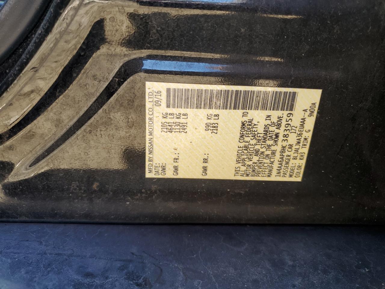 2017 Nissan Maxima 3.5S VIN: 1N4AA6AP8HC383959 Lot: 91194185