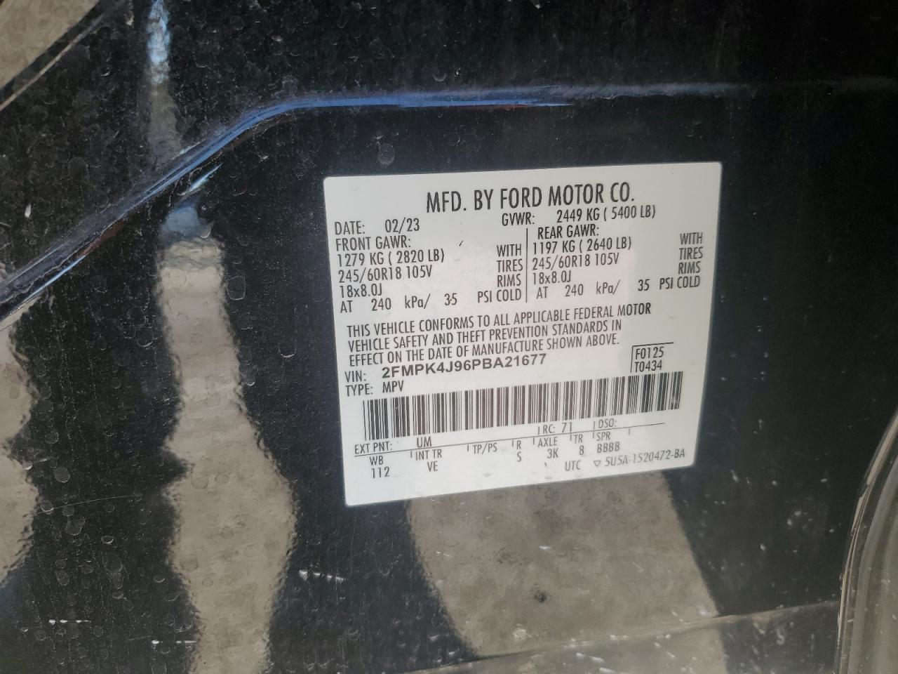 2023 Ford Edge Sel VIN: 2FMPK4J96PBA21677 Lot: 90930115