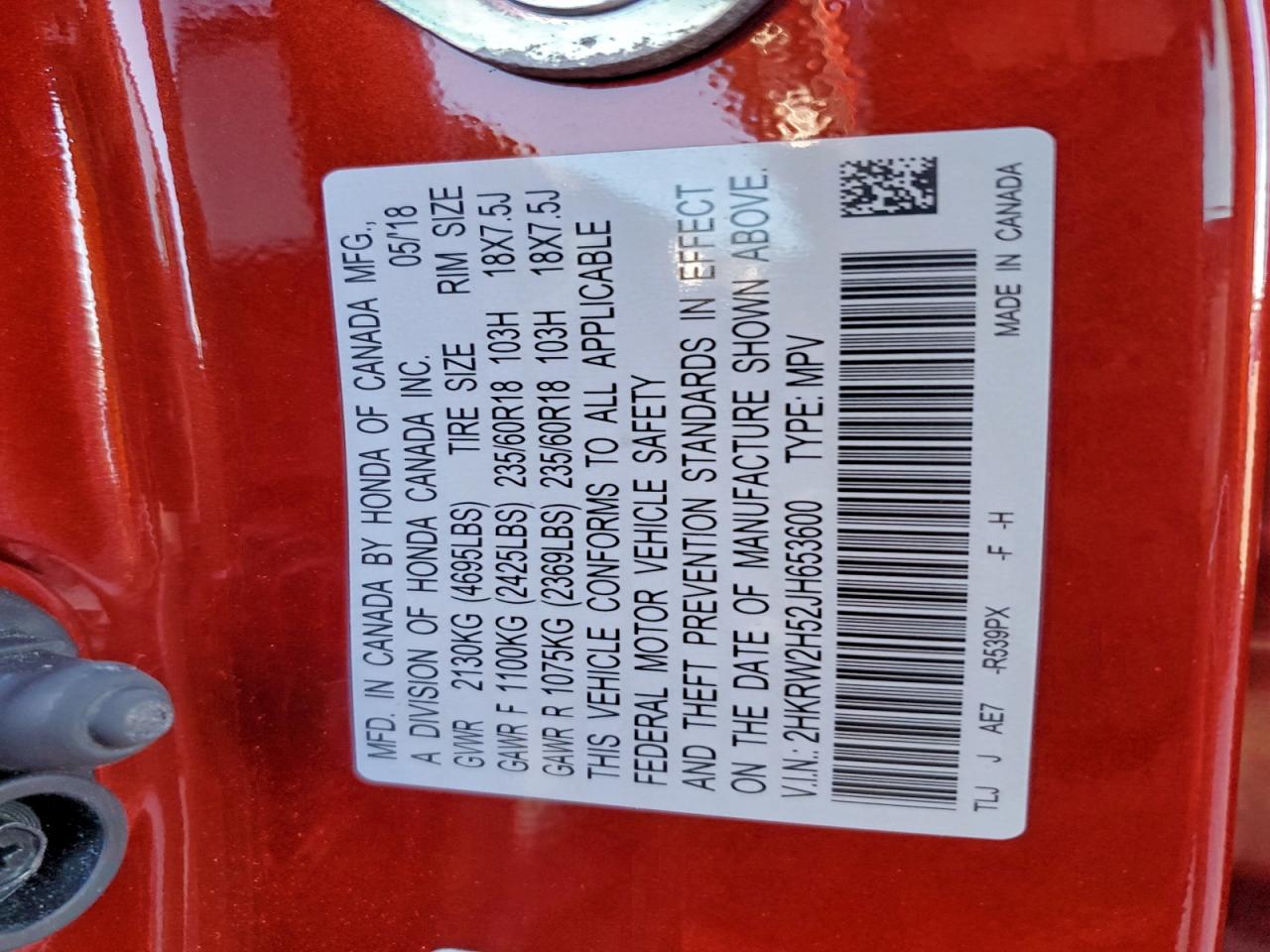 2018 Honda Cr-V Ex VIN: 2HKRW2H52JH653600 Lot: 94097405