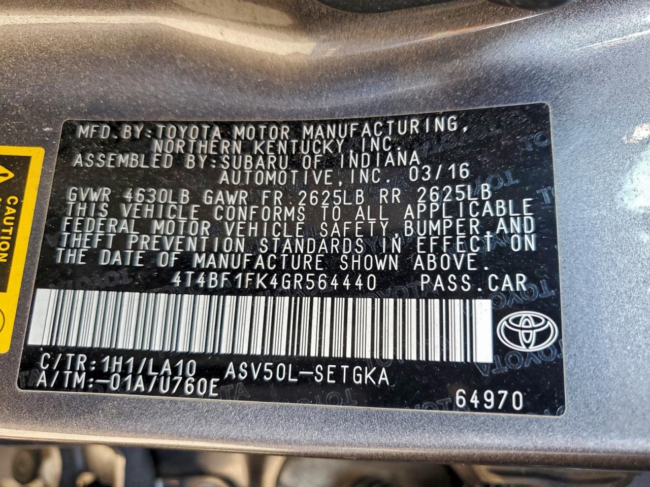 2016 Toyota Camry Le VIN: 4T4BF1FK4GR564440 Lot: 93928105