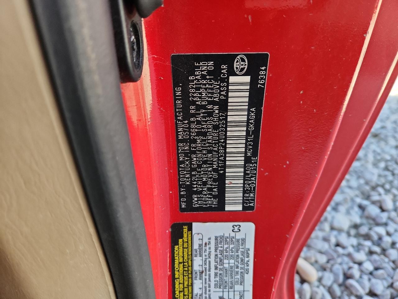 2004 Toyota Camry Solara Se VIN: 4T1FA38P24U032517 Lot: 92834595