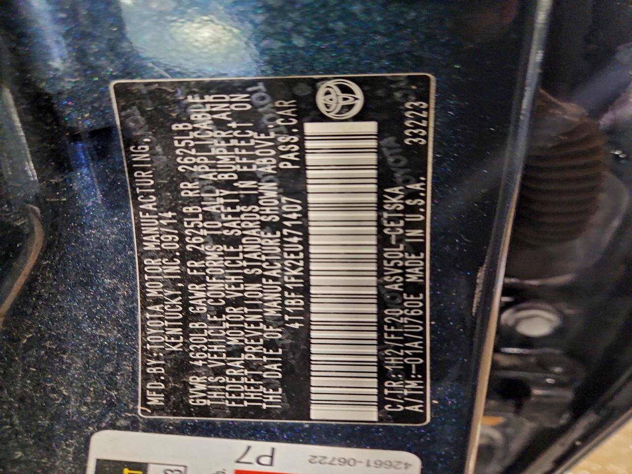 2014 Toyota Camry L VIN: 4T1BF1FK2EU471407 Lot: 93622275