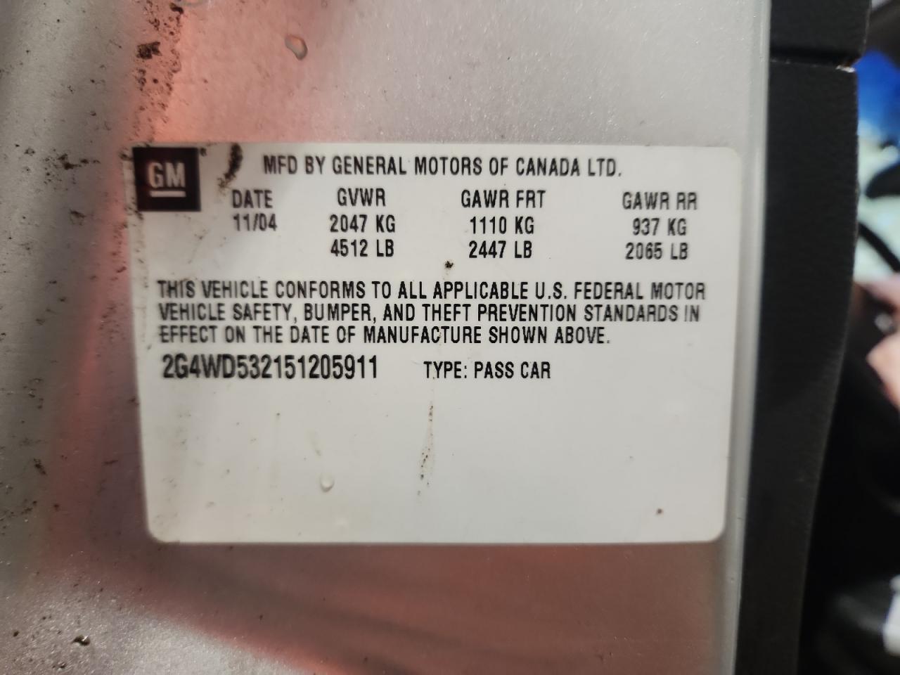 2005 Buick Lacrosse Cxl VIN: 2G4WD532151205911 Lot: 92643805