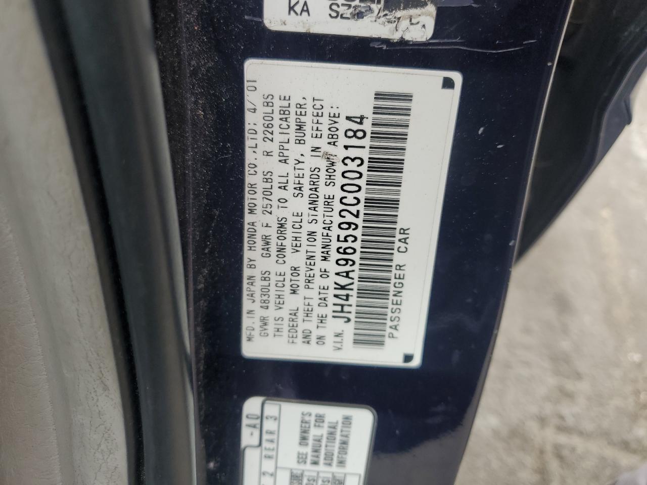 2002 Acura 3.5Rl VIN: JH4KA96592C003184 Lot: 92738945