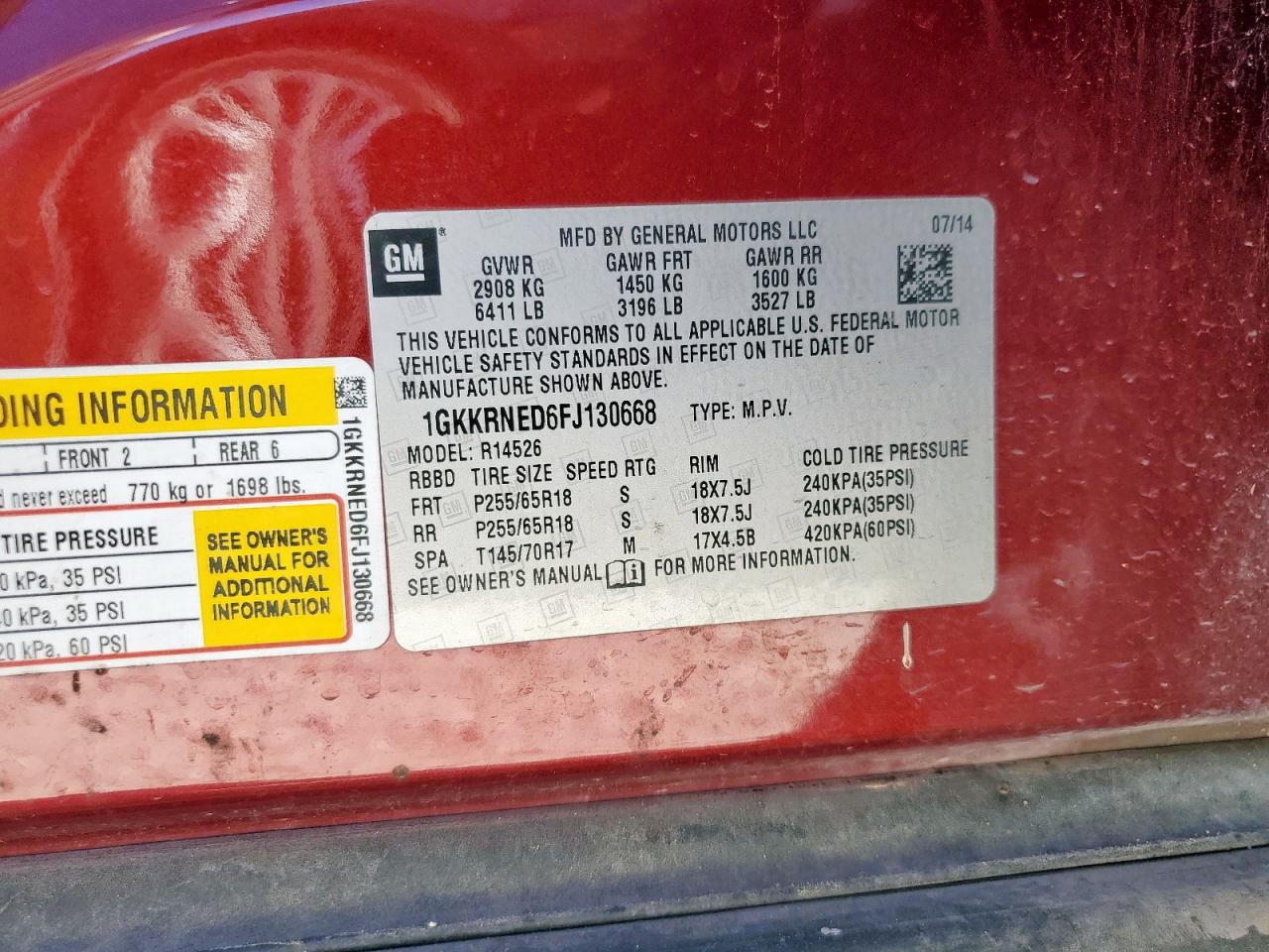 2015 GMC Acadia Sle VIN: 1GKKRNED6FJ130668 Lot: 92352115