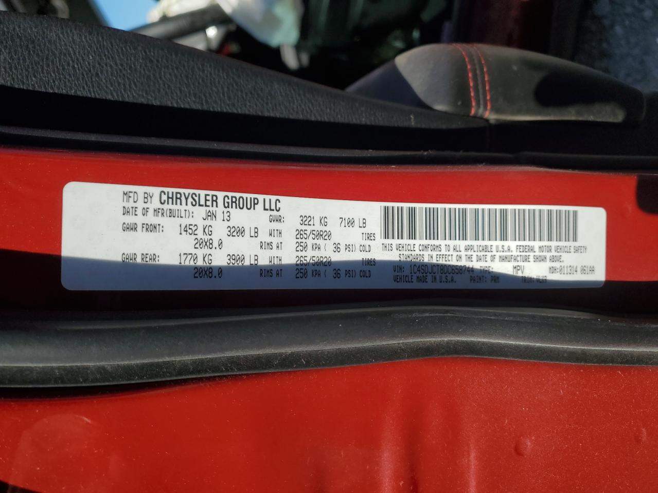 2013 Dodge Durango R/T VIN: 1C4SDJCT8DC658744 Lot: 92431185