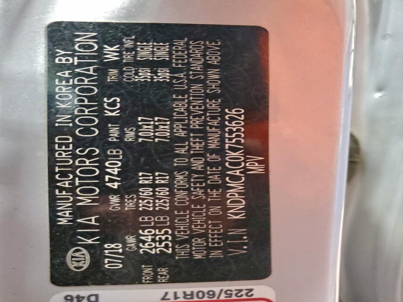 2019 Kia Sportage Lx VIN: KNDPMCAC0K7553626 Lot: 94079145