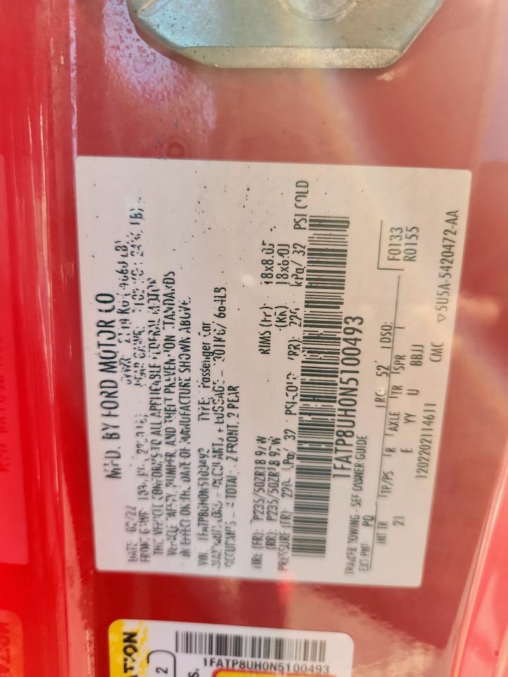 2022 Ford Mustang VIN: 1FATP8UH0N5100493 Lot: 93339165