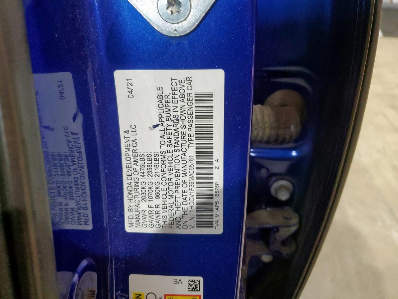 2021 Honda Accord Sport VIN: 1HGCV1F39MA065761 Lot: 93442075