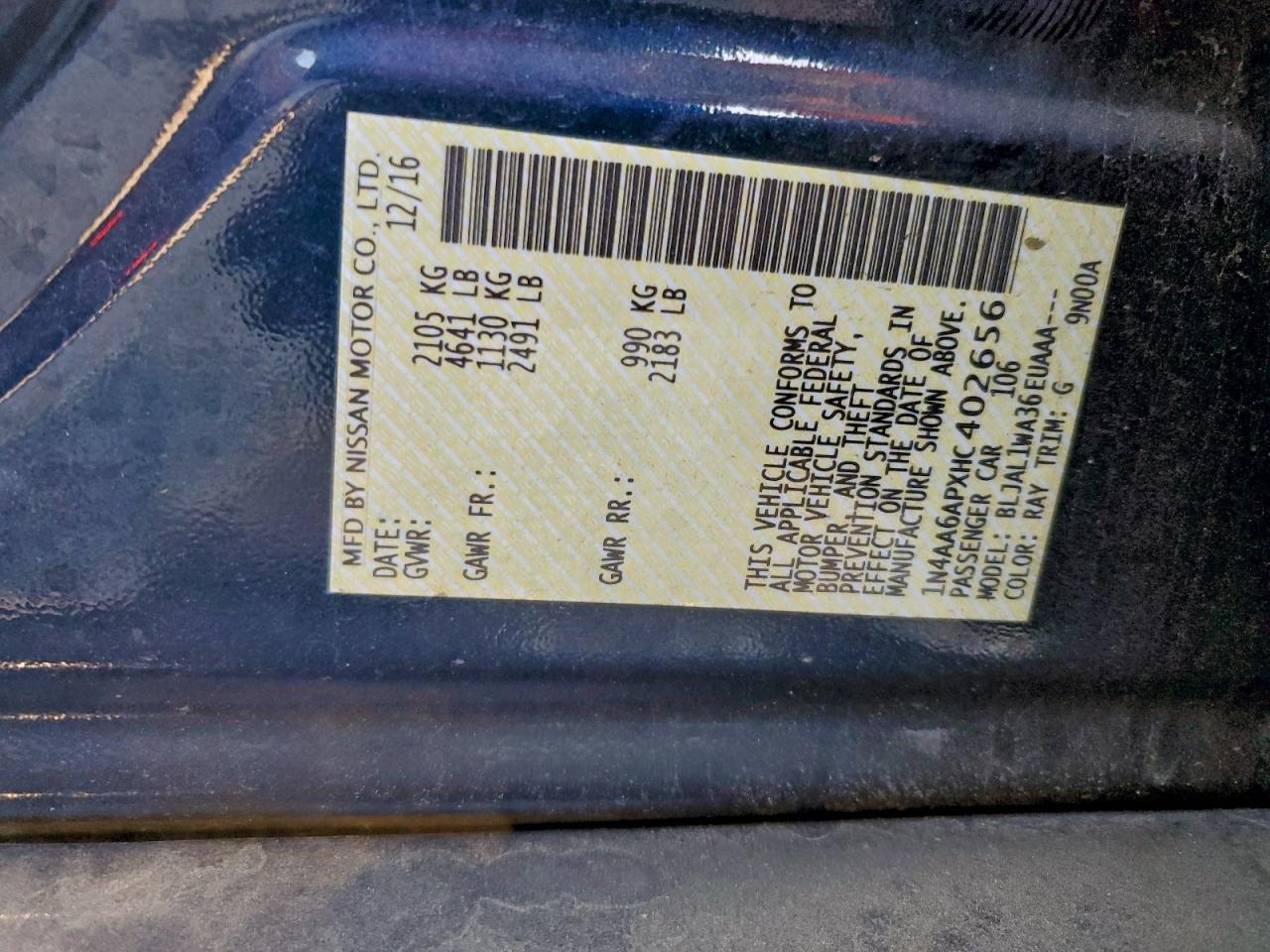 2017 Nissan Maxima 3.5S VIN: 1N4AA6APXHC402656 Lot: 93762255