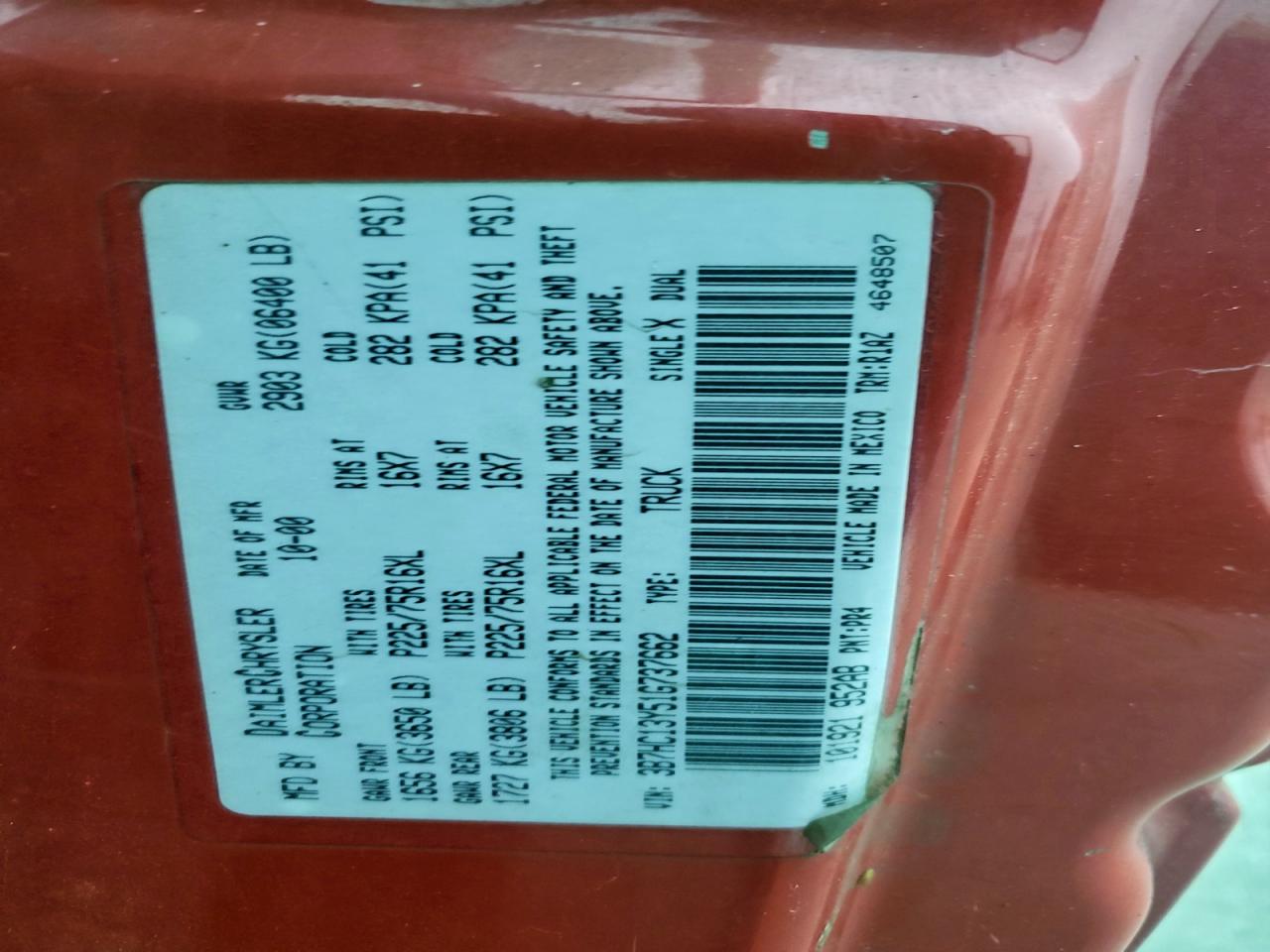 2001 Dodge Ram 1500 VIN: 3B7HC13Y51G737662 Lot: 93540275