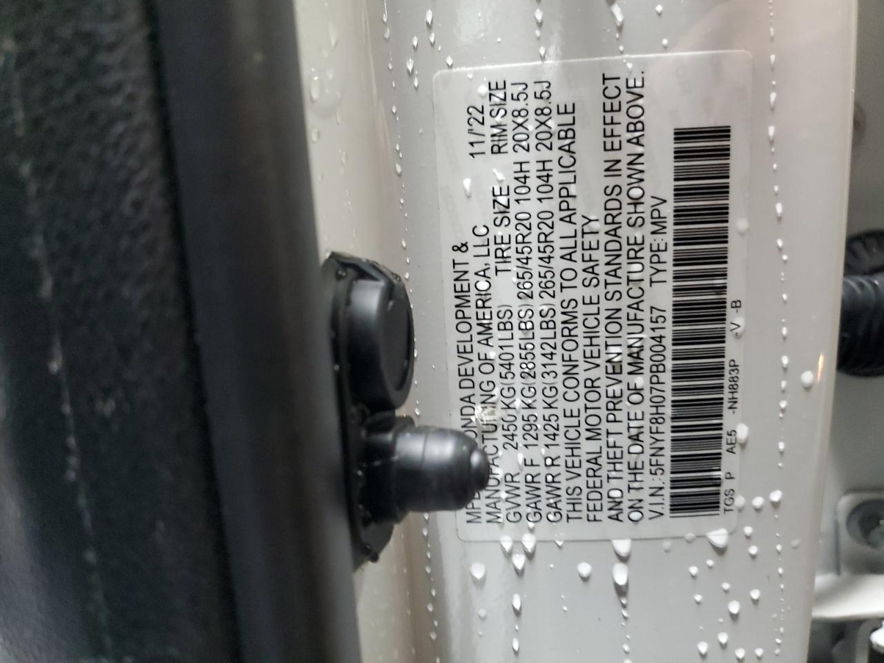 2023 Honda Passport Elite VIN: 5FNYF8H07PB004157 Lot: 92741545