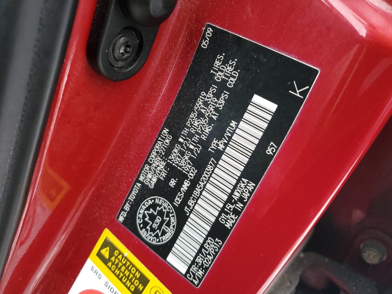 2010 Lexus Rx 450H VIN: JTJBC1BA5A2003877 Lot: 90375205