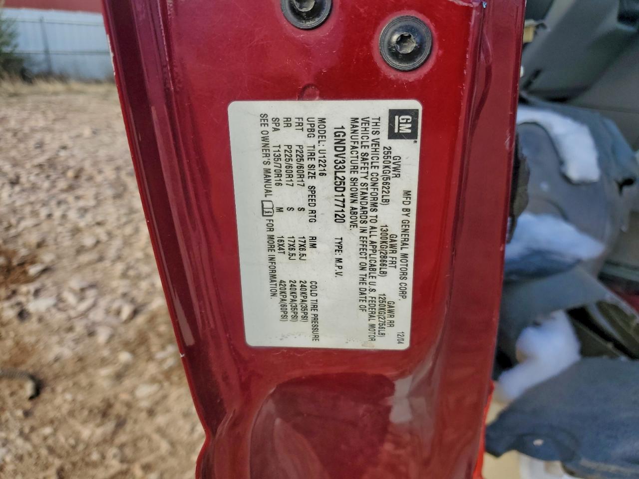 2005 Chevrolet Uplander Lt VIN: 1GNDV33L25D177120 Lot: 94535405