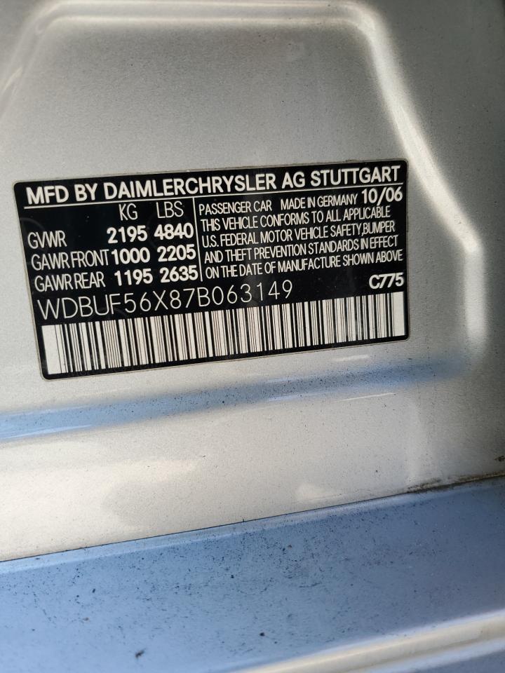 2007 Mercedes-Benz E 350 VIN: WDBUF56X87B063149 Lot: 93172315