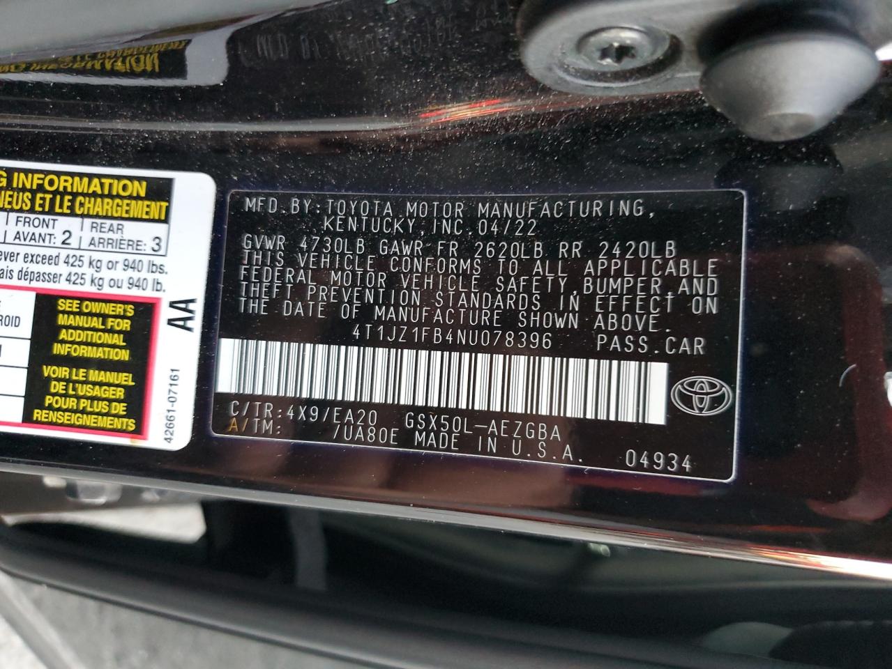 2022 Toyota Avalon Xle VIN: 4T1JZ1FB4NU078396 Lot: 91933845