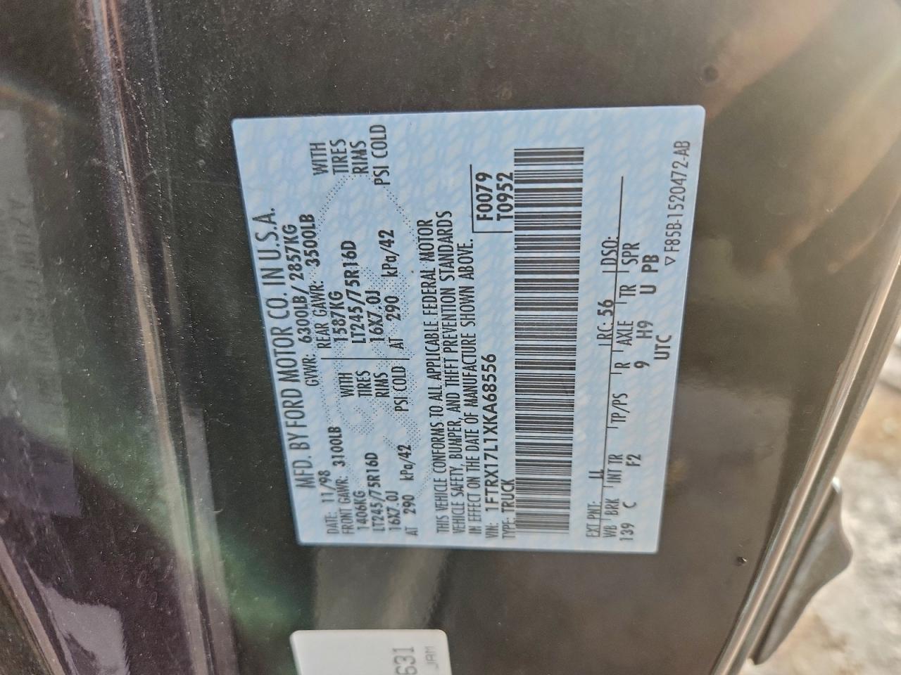 1999 Ford F150 VIN: 1FTRX17L1XKA68556 Lot: 93656445