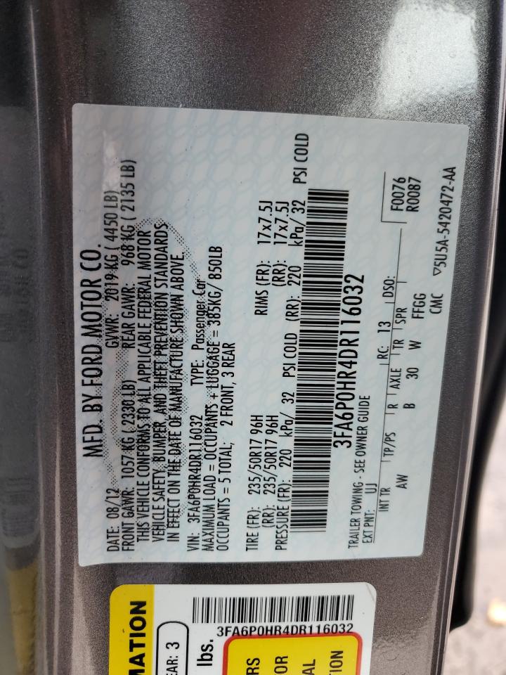 2013 Ford Fusion Se VIN: 3FA6P0HR4DR116032 Lot: 93680085