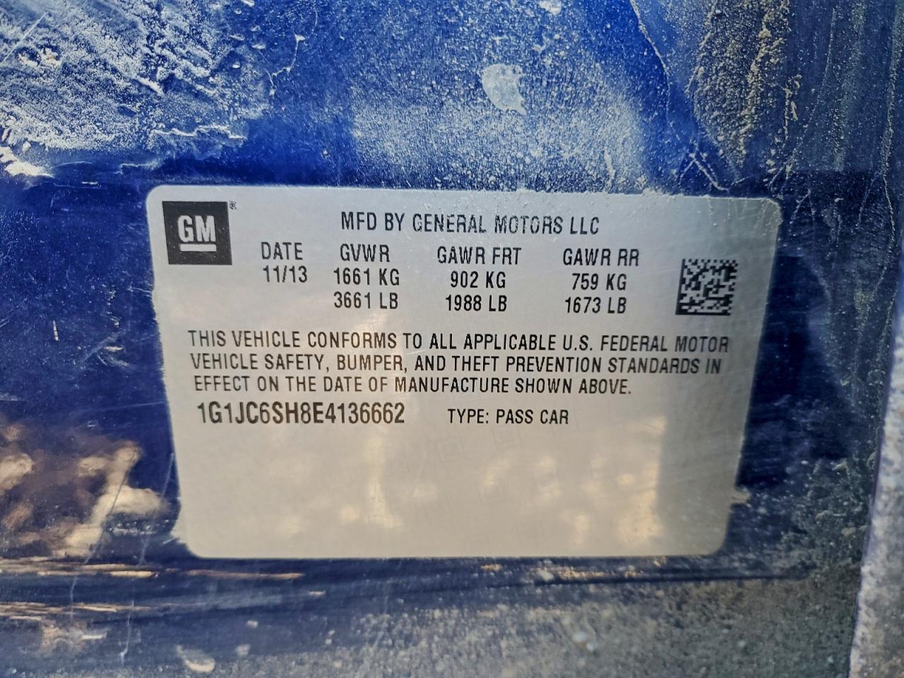 2014 Chevrolet Sonic Lt VIN: 1G1JC6SH8E4136662 Lot: 94274845