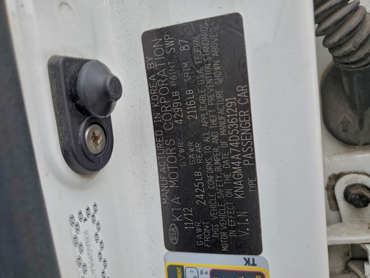 2013 Kia Optima Lx VIN: KNAGM4A74D5361291 Lot: 94134665