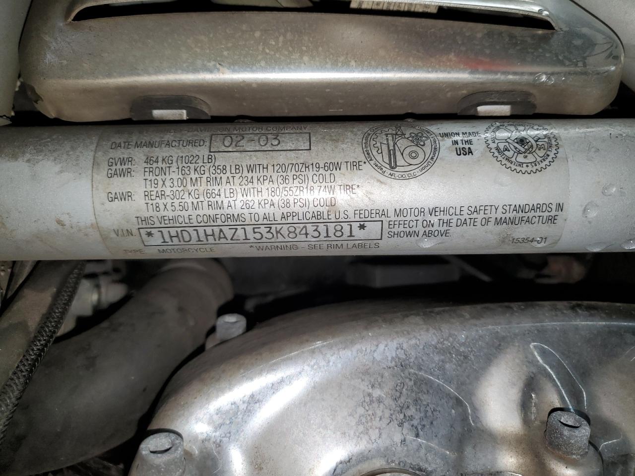 2003 Harley-Davidson Vrsca VIN: 1HD1HAZ153K843181 Lot: 93450865